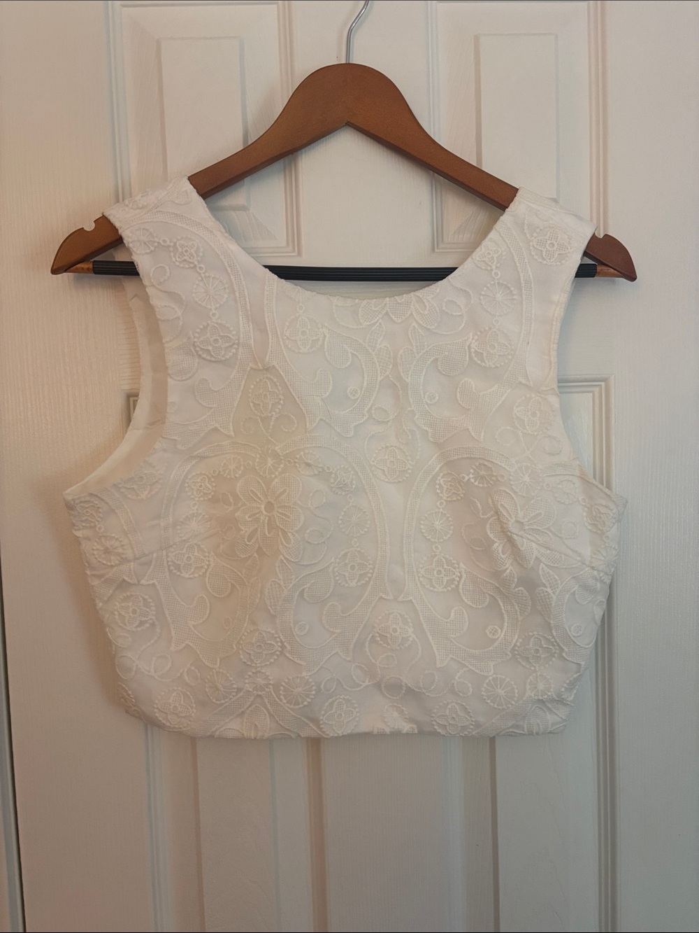Lucy Paris White Embroidered Crop Top